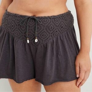 Aerie Black Lace Trim Flowy Shorts